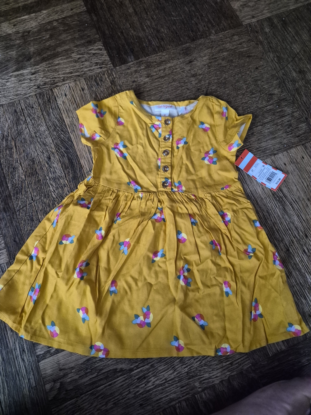 Cat & Jack Mustard Yellow Floral Button-Front Kids Dress